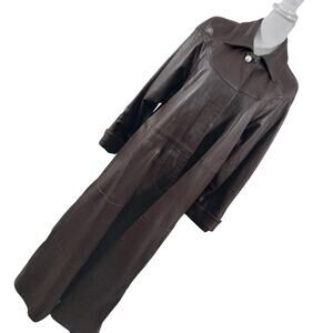 SYMA BY PANO SERETI! GORGEOUS MOCHA BROWN GENUINE LEATHER MAXI JACKET COAT! SZ S